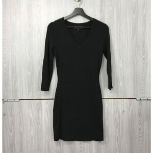 RAG & BONE Black Stretch V-Neck Knit Cable Sweater Mini Dress‎ XXS Viscose Blend